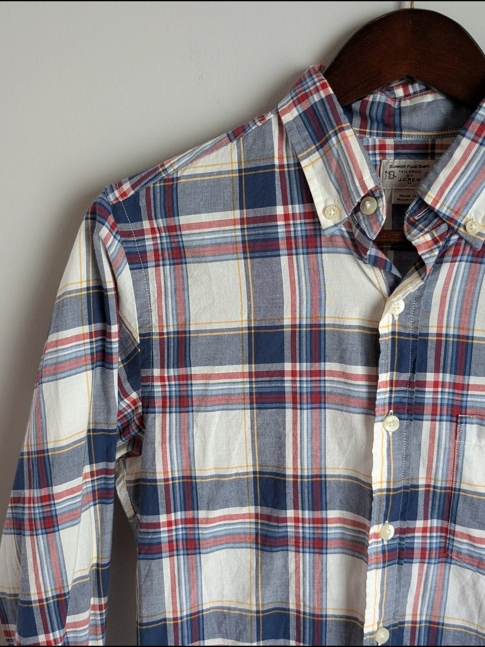 J.Crew Men's XS Summer Plaid Button Down Shirt Blue Red White Cotton 40732